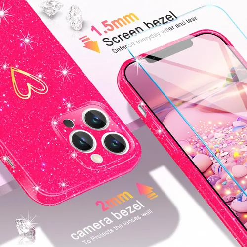Vista 3 de Funda para iPhone 13 Pro, con [1 protector de pantalla de vidrio templado] [purpurina transparente] bonita funda brillante para teléfono a prueba