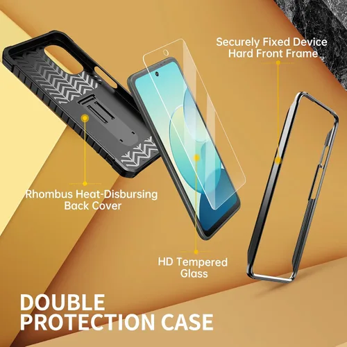 Vista 6 de FITO Funda para Moto G 5G 2022, funda resistente a prueba de golpes de doble capa para teléfono Moto G 5G 2022 con protector de pantalla, soporte