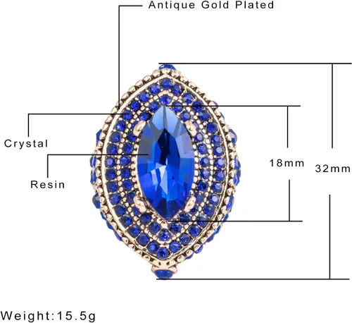 Vista 6 de Anillo de mujer - 1.260 in de gran tamaño chapado en oro antiguo estilo turco azul piedra preciosa anillo vintage joyería de las mujeres J0769BLUE