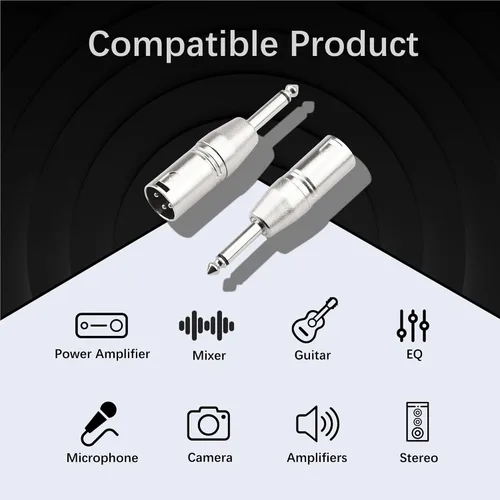 Vista 5 de Adaptador TS mono a XLR de 1/4 de pulgada, conector de audio desequilibrado macho XLR a 0.250 in de cuarto de pulgada compatible con estéreo