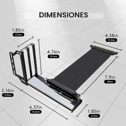 Vista 3 de EZDIY-FAB Soporte vertical para tarjeta gráfica con ARGB 5V 3Pin LED, montaje de GPU, kit de soporte VGA para tarjeta de video con cable elevador
