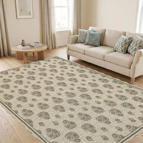 Vista 25 de ORTIGIA Alfombra festoneada de yute fácil de 3 x 5 pulgadas, color negro