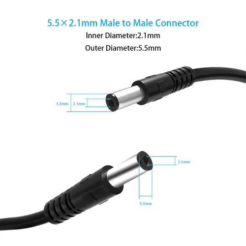 Vista 3 de Paquete de 2 cables de alimentación de CC macho a macho, cable de extensión de CC de 0.217 in x 0.083 in, cable de extensión de alimentación de 12 V