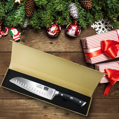 Vista 6 de Chef Knife, Santoku Knife,SHANZU Santoku Chef Knife 7 Inch High Carbon German Steel Chef Kitchen Knife with Gift Box