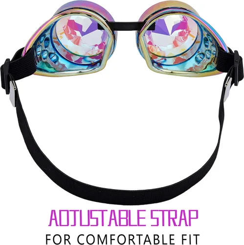 Vista 48 de Gafas caleidoscopio para raves trippy psicodélico steampunk con lentes de cristal de difracción de prisma arcoíris