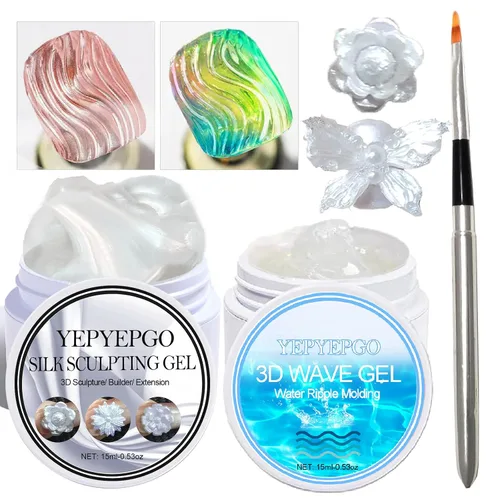 Vista 9 de Gel de escultura 3D para arte de uñas, 2 piezas de gel sólido no pegajoso para crear esculturas a mano y geles de moldeo 3D duros con Pro Brush UV