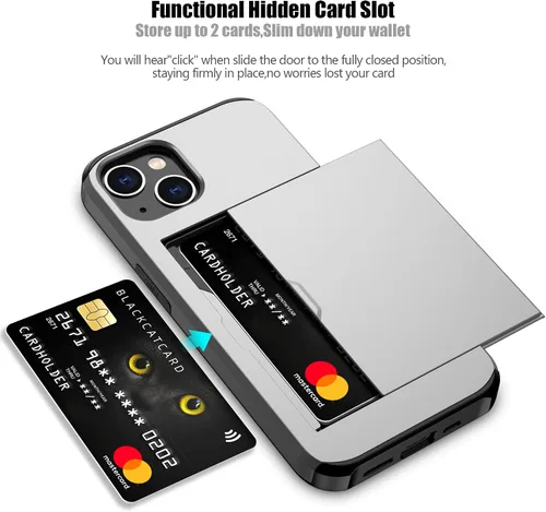 Vista 138 de Nvollnoe - Funda para iPhone 14 con tarjetero [tienda de 5 tarjetas] Negro - Almacenamiento más grande