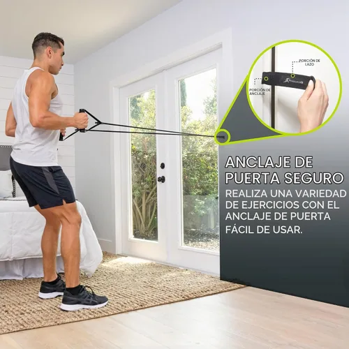 Vista 5 de ProSource Xtreme Stackable Heavy Duty Premium Latex Resistance Exercise Bands Tubes Cords w/Door Anchor and Exercise Manual Surtido - Nivel