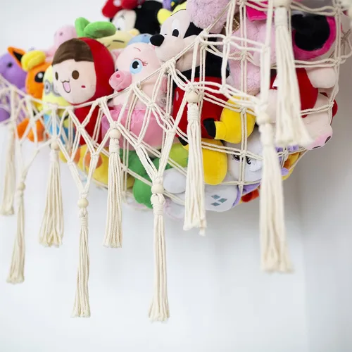 Vista 5 de Red o Hamaca para Animales de Peluche - Almacenamiento de Juguetes de Macramé, Organizador de Peluche, Red Colgante de Esquina, Guardería Bohemia