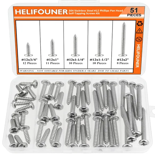 Vista 11 de HELIFOUNER - Juego de 250 tornillos para madera Phillips Pan Head Autorroscantes #2 x 1/4" 3/8" 1/2" 5/8" 3/4", kit surtido de 250 tornillos
