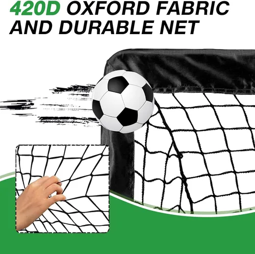 Vista 4 de Paquete de 2 redes de fútbol de 4 x 3 pies, porterías de fútbol para practicar niños para interiores y exteriores. Red de fútbol portátil con bolsa