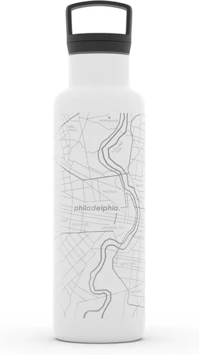 Vista 127 de Well Told Botella de agua aislada con mapa de Washington DC grabado, botella de acero inoxidable grabada (21 onzas, blanco) botella aislada de mapa