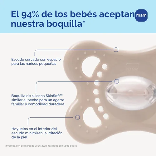 Vista 3 de MAM Chupetes Originales de Día y Noche, Chupete Binky de 0 a 6 Meses, Silicona Sin BPA, Brilla en la Oscuridad, Mejor para Bebés Recién Nacidos