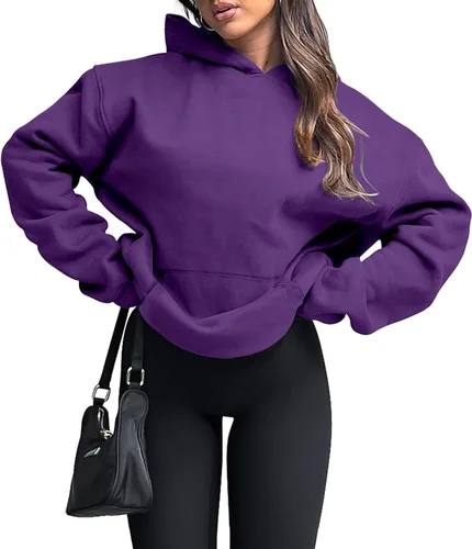 Vista 86 de onlypuff Sudadera casual con capucha para mujer, de manga larga, con bolsillo de canguro, hombro caído