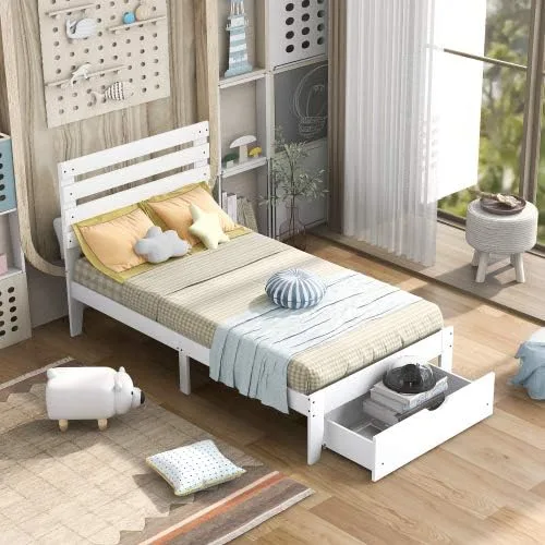 Vista 12 de anwickjeff Base de cama de tamaño individual con cajones de almacenamiento, marco de cama individual de plataforma de madera individual, cama
