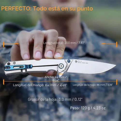 Vista 6 de Cuchillo táctico plegable de bolsillo Ruike para hombres, hoja de acero inoxidable 14C28N, bloqueo de marco, cuchillos pequeños de camping EDC