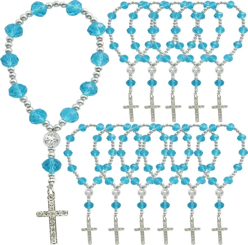 Vista 12 de 12 pulseras de rosario de cristal con diamantes de imitación, cruz, bautismo, boda, primera comunión, recuerdo de quinceañera, regalo conmemorativo