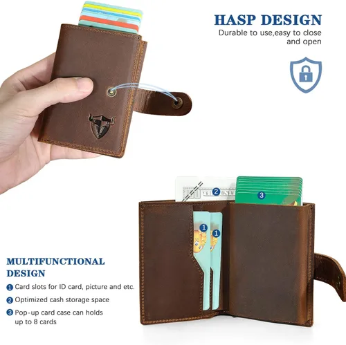 Vista 4 de Grueso caballo loco cuero viaje regalo bolsillo frontal con moneda bolsillo tarjeta caso organizador Rfid cartera para hombres hombres 1694