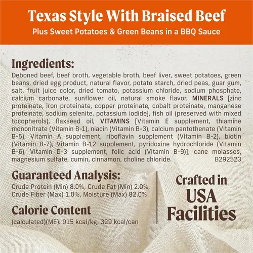 Vista 6 de Merrick - Comida húmeda para perros, barbacoa cocinada a fuego lento estilo Texas con carne de res estofada, sin cereales, comida enlatada