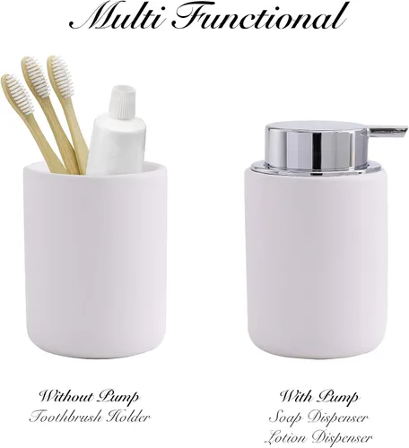 Vista 3 de Bico Dispensador de jabón de cerámica blanca mate de 12 onzas, con bomba extraíble, ideal para jabón de cocina, jabón de baño y aceite esencial