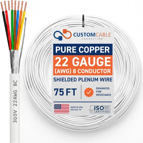 Vista 55 de Cable CMP Plenum blindado trenzado de conexión de cable, cable de bajo voltaje CL3P listado por UL, 22 AWG 2 conductores, carrete de 500 pies, blanco