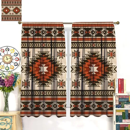 Vista 48 de Cortinas con patrón geométrico tribal, estilo suroeste, azteca, rústico, occidental, nativo americano, opacas, con bolsillo para barra, decoración