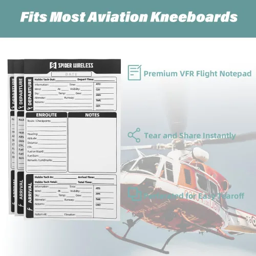 Vista 2 de Bloc de notas VFR para rodillera piloto - Paquete de 3 (50 páginas) Equipo