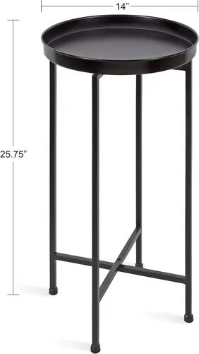 Vista 3 de Kate and Laurel Celia - Mesa decorativa redonda de metal plegable con bandeja superior, negro