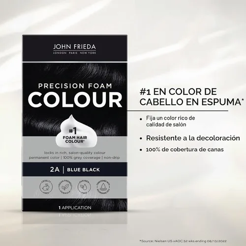 Vista 5 de John Frieda Color de Espuma de Precisión, Negro Azulado 2A, Kit de Coloración Capilar de Cobertura Completa, Cobertura Anti-Desvanecimiento de 2A