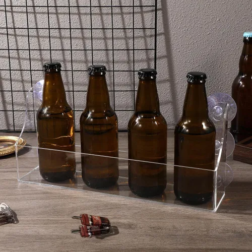Vista 6 de Estante organizador de refrigerador con ventosa, estante de almacenamiento acrílico para refrigerador puede contener especias, tarro de aceite