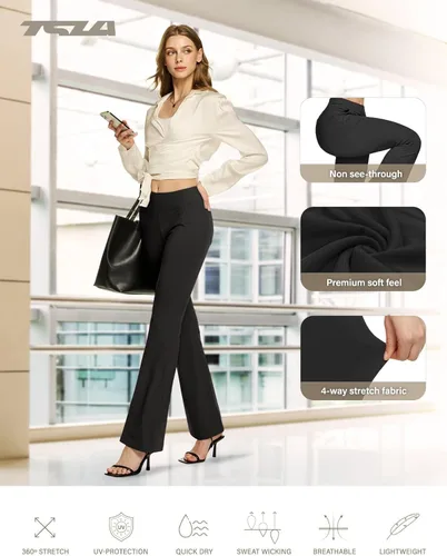 Vista 5 de TSLA Pantalones de yoga y vestir para mujer, 2931 pulgadas, pantalones de trabajo casuales de oficina, pantalones elásticos de pierna recta con 4