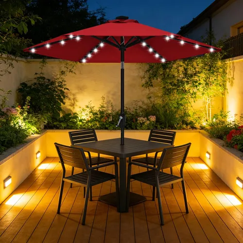 Vista 9 de ABCCANOPY Sombrillas solares duraderas para patio con 24 luces LED de 7.5 pies con 6 varillas resistentes (borgoña)