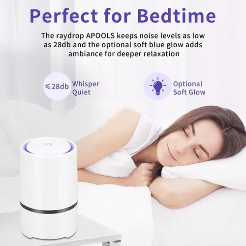 Vista 5 de Purificador de aire pequeño portátil para dormitorio con filtro HEPA, purificadores de aire para el hogar de bajo ruido mejorados (blanco)