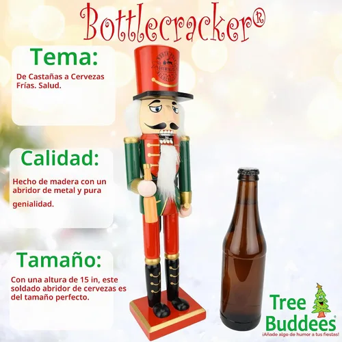 Vista 2 de Tree Buddees Beercracker Abridor de Botellas Cascanueces de 15" de Alto Funcional Apertura de Botellas y Decoración Festiva Navideña Bottlecracker
