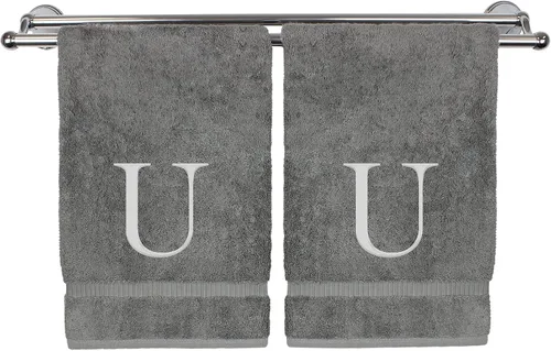 Vista 69 de Toalla de mano monogramada, regalo personalizado, juego de 2 - Toalla bordada con letra de bloque dorada - Extra absorbente 100% algodón turco