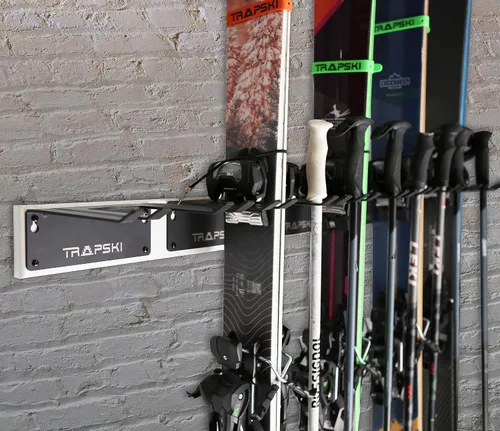 Vista 4 de TRAPAWAY Estante de pared Capacidad para 1 par de esquís o snowboard por fijaciones Organizador de garaje para herramientas,