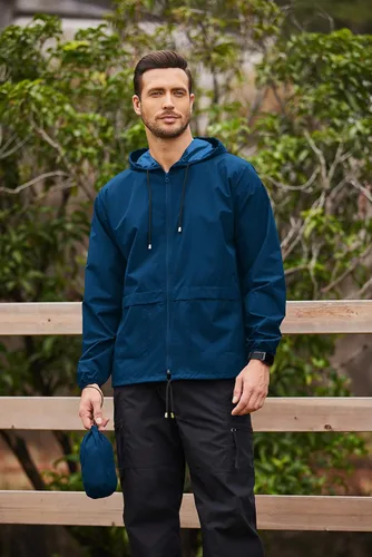 Vista 2 de COOFANDY Chaqueta impermeable plegable para hombre impermeable con capucha ligera clásica para ciclismo