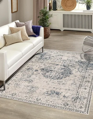 Vista 10 de Unique Loom Chateau Collection - Alfombra de área - Hoover (2' 2" x 3' 1" rectangular, azul oscuro/beige)