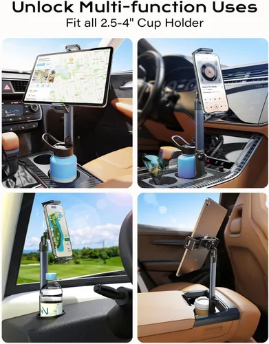 Vista 6 de TAZENI Soporte para tableta 3 en 1 para botella de coche, soporte para tableta de automóvil, soporte de tableta de aleación de aluminio resistente