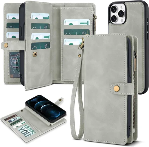 Vista 70 de TwoHead Funda tipo cartera para iPhone 12 Pro Max con tarjetero, funda magnética desmontable para teléfono 12 Pro Max, piel sintética, a prueba