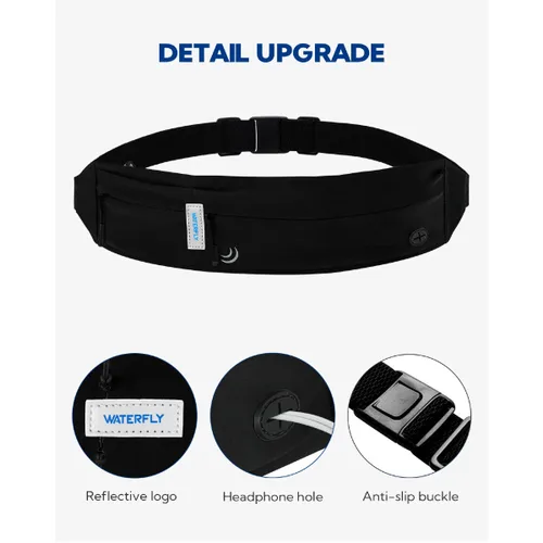 Vista 19 de Waterfly Riñonera Running Sport 3.0 Negra Unisex Licra 1L con Reflectantes y Salida Auriculares
