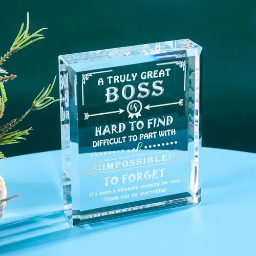 Vista 4 de Movdyka Regalo de Cristal Grabado para Jefe que se Va para Mujeres y Hombres, Grandes Regalos de Apreciación para la Mejor Señora Jefe, Decoración
