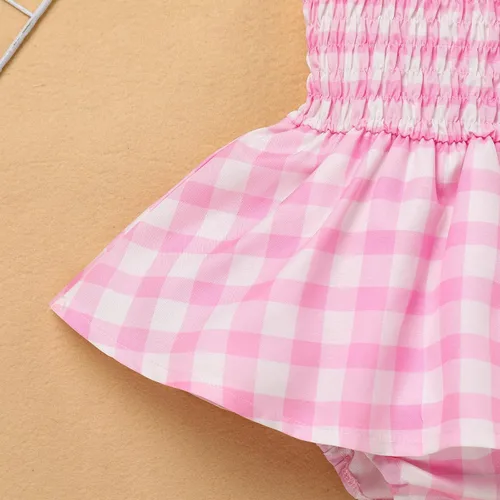 Vista 5 de Vestido de tutú sin mangas para niñas pequeñas, vestido de tela escocesa rosa, vestido de verano para niñas pequeñas, vestidos de fiesta de princesa