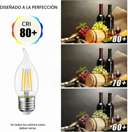 Vista 6 de LVWIT Bombilla LED de filamento con punta de llama, candelabro E26, base regulable 4.5 W (equivalente a 60 W) B11, 2700 K, blanco cálido, paquete