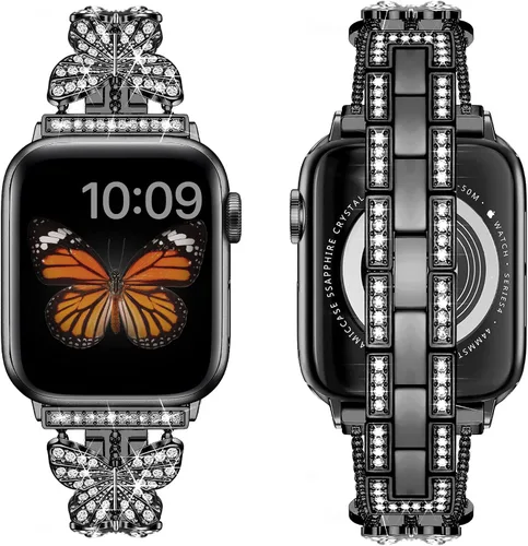 Vista 2 de Compatible con Dressy Designer Bling Apple Watch Band para mujeres y hombres, 1.575 pulgadas, 1.614 pulgadas, 1.496 pulgadas, correas de mariposa