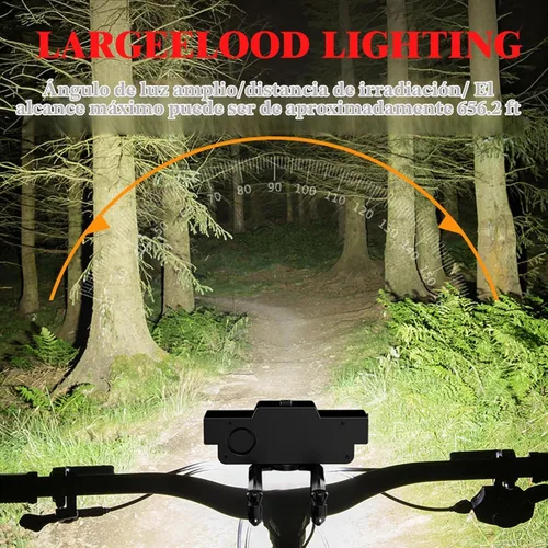 Vista 2 de Faro de bicicleta recargable impermeable con bocina, 9 LED y 7 modos, IPX5 impermeable, batería de larga duración con pantalla de alimentación