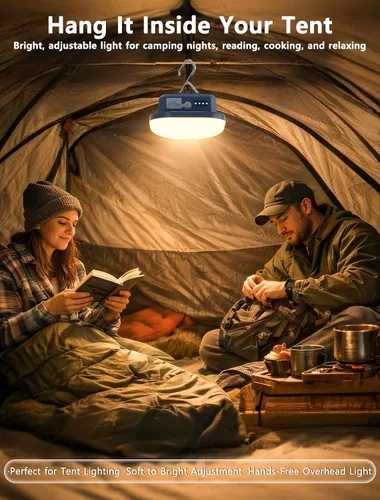 Vista 2 de Luz recargable para tienda de campaña, luz LED de camping con imán, batería de 4500 mAh, carga USB-C, linternas con 5 modos de iluminación, luz roja