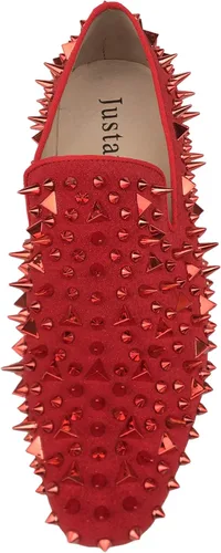 Vista 5 de Justar Mocasines de cuero para hombre, zapatos de vestir con tachuelas, sin cordones, zapatos largos de fiesta con remaches