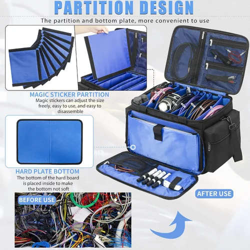 Vista 4 de AKOZLIN Bolsa Organizadora de Archivos de Cable con Divisores Desmontables para Equipo de DJ, Accesorios de Instrumentos de Sonido