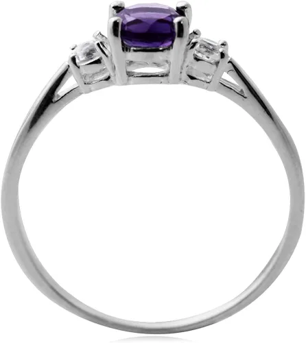 Vista 3 de Silvershake Anillo pequeño de plata de ley 925 con amatista africana natural y topacio blanco, Plata